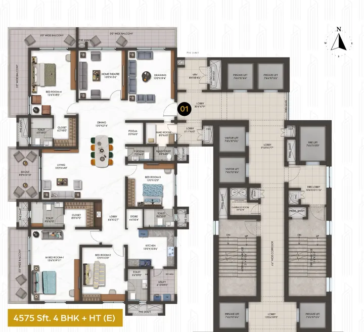 4 BHK + Home Theatre 4575 sqft floor plan at Hallmark Altus