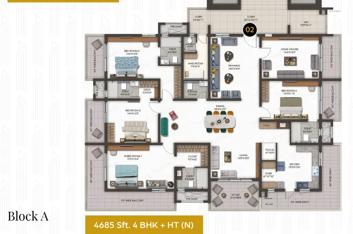 4 BHK + Home Theatre 4685 sqft floor plan at Hallmark Altus