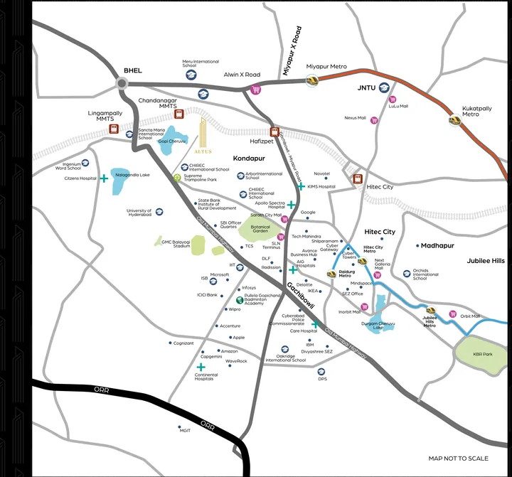 Location map for Hallmark Altus at Kondapur, Hyderabad